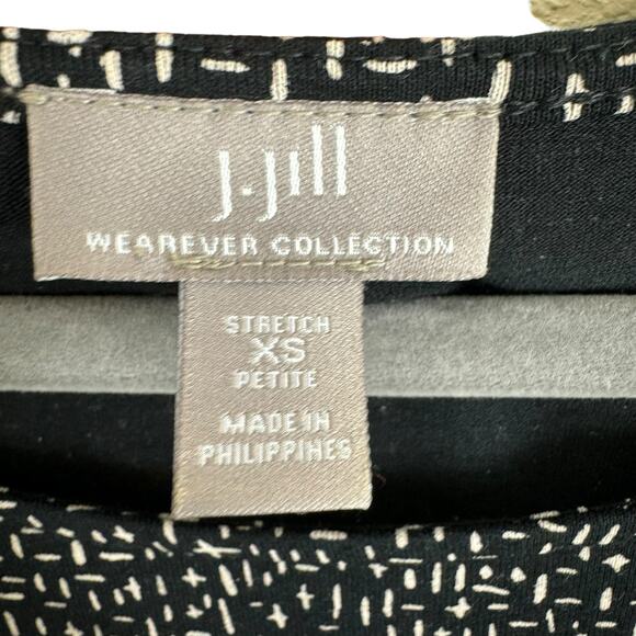 J. Jill Wearever Collection Black White Speckled Stretch 3/4 Sleeve Top Size XSP - Picture 4 of 6